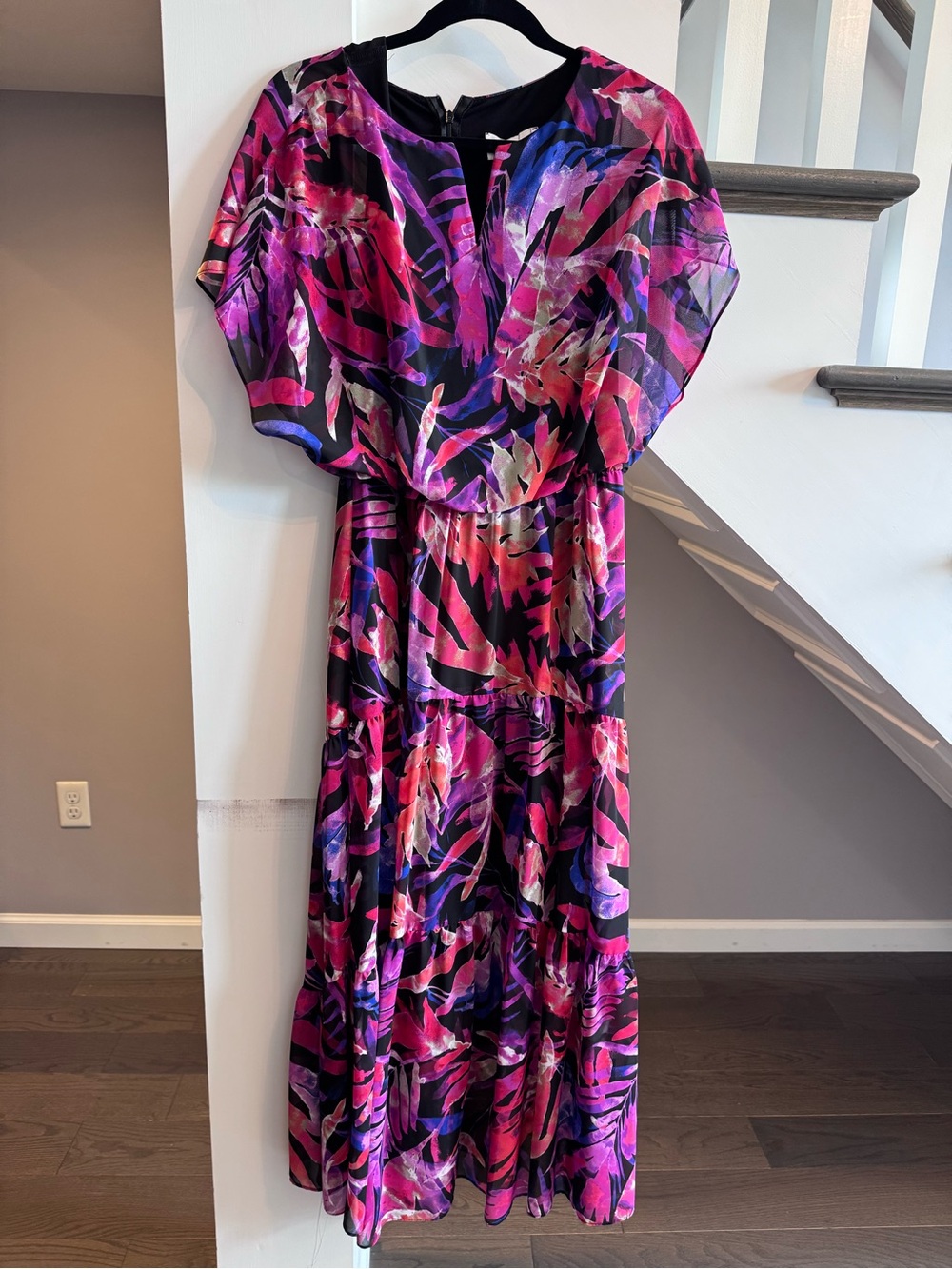 Vibrant Pink & Purple Abstract Print Midi Dress